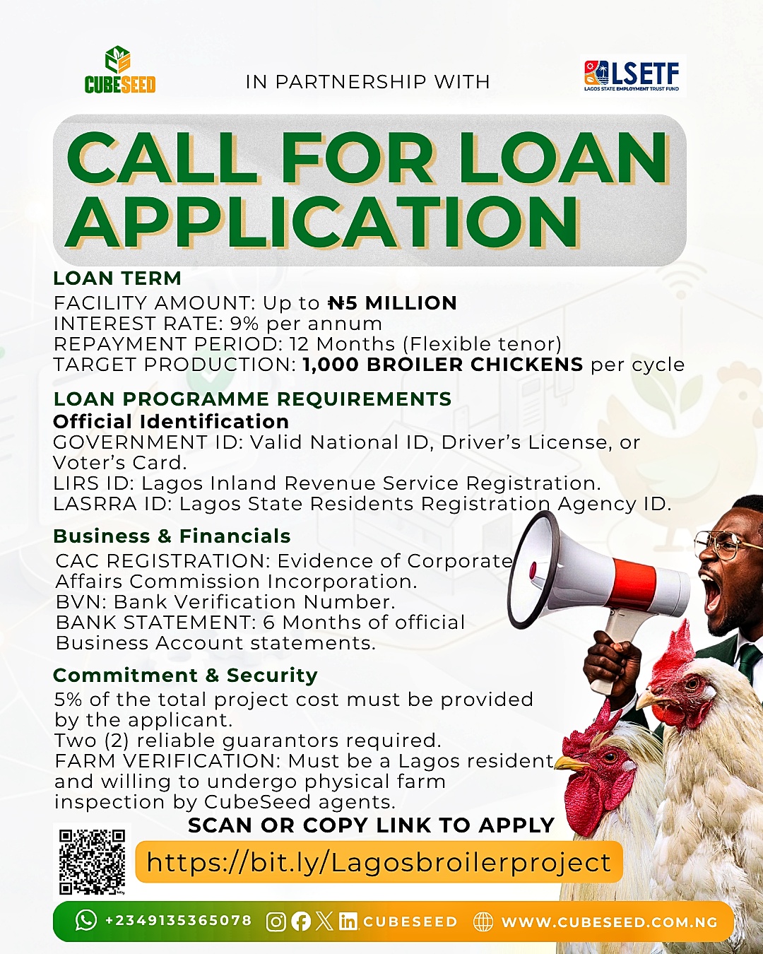 LSETF ₦5M Loan for Lagos Broiler Farmers at 9% per year.